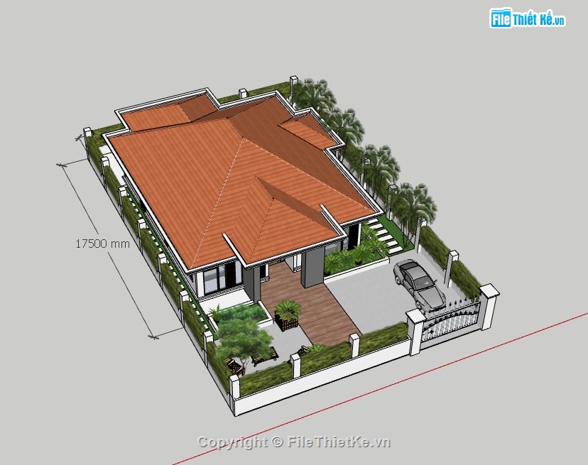 Biệt thự 1 tầng,model su biệt thự 1 tầng,biệt thự 1 tầng sketchup