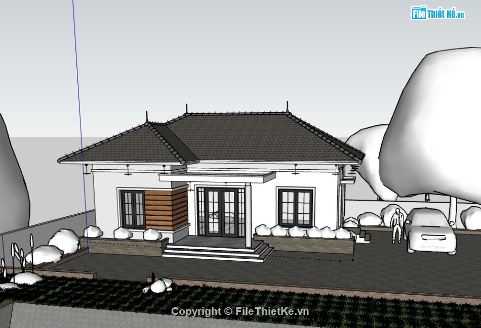 Biệt thự 1 tầng,model su biệt thự 1 tầng,biệt thự 1 tầng sketchup