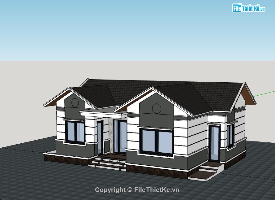 Biệt thự 1 tầng,model su biệt thự 1 tầng,sketchup biệt thự 1 tầng