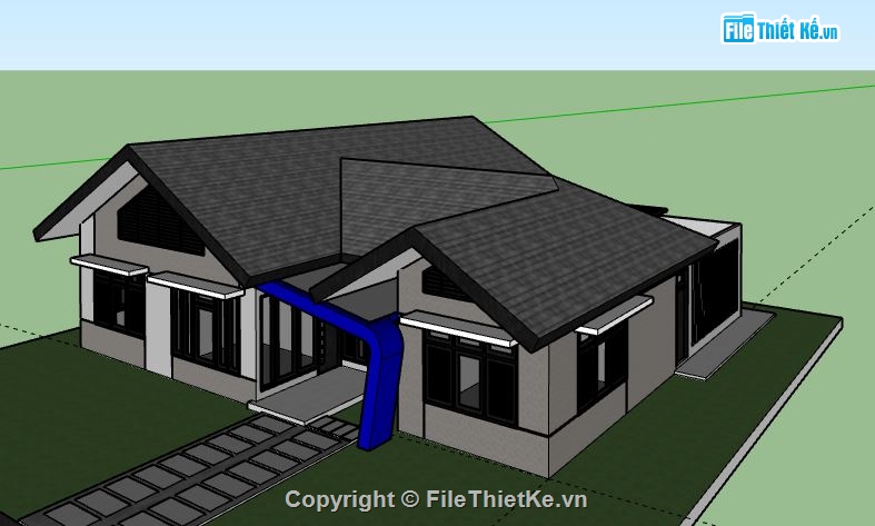 Biệt thự 1 tầng,model su biệt thự 1 tầng,biệt thự 1 tầng file su,sketchup biệt thự 1 tầng,biệt thự 1 tầng sketchup