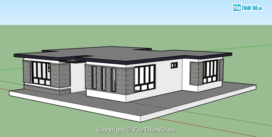 Biệt thự 1 tầng,model su biệt thự 1 tầng,biệt thự 1 tầng file su,sketchup biệt thự 1 tầng