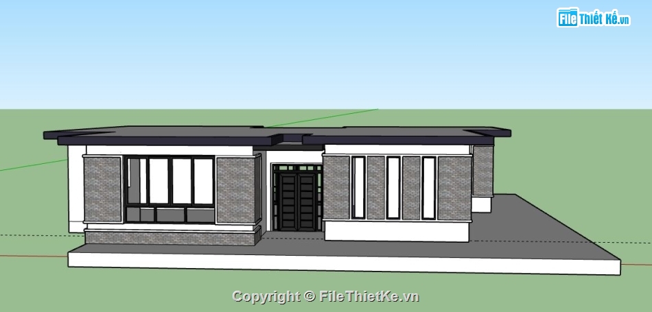 Biệt thự 1 tầng,model su biệt thự 1 tầng,biệt thự 1 tầng file su,sketchup biệt thự 1 tầng