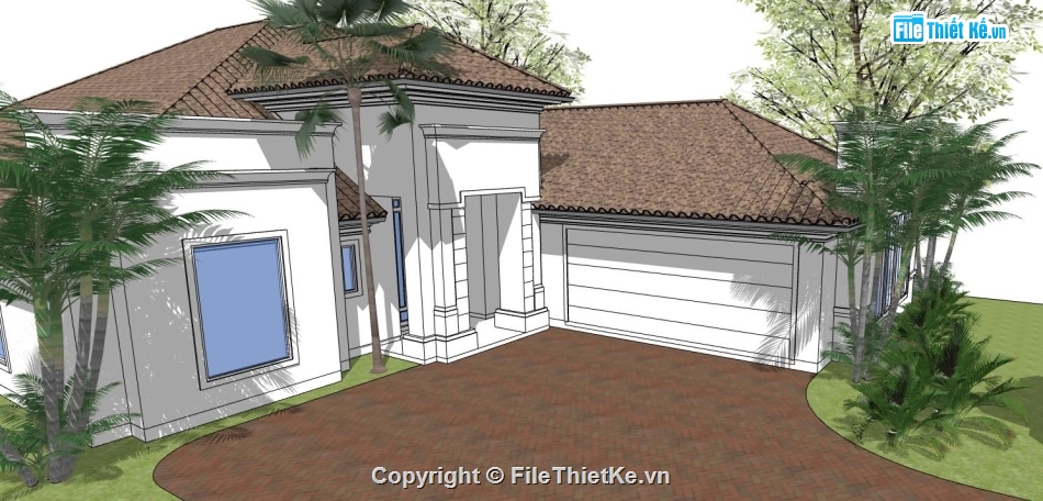 thiết kế biệt thự 1 tầng,file su biệt thự 1 tầng,file sketchup biệt thự 1 tầng