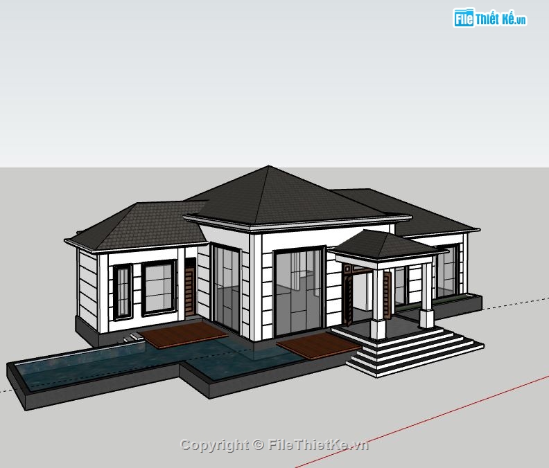 Biệt thự 1 tầng,Model su biệt thự 1 tầng,sketchup biệt thự 1 tầng