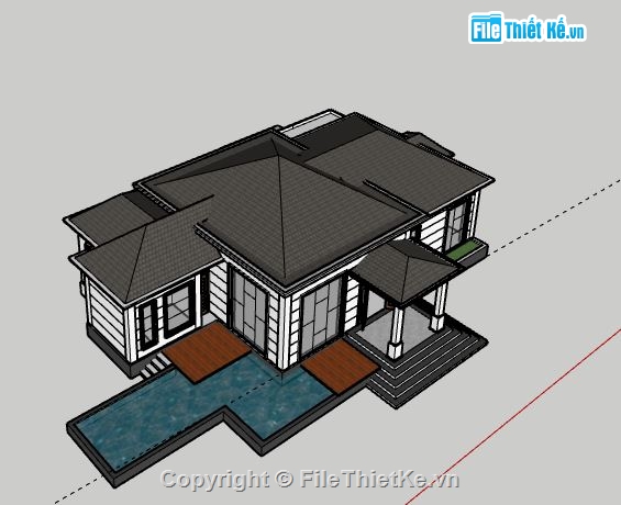 Biệt thự 1 tầng,Model su biệt thự 1 tầng,sketchup biệt thự 1 tầng