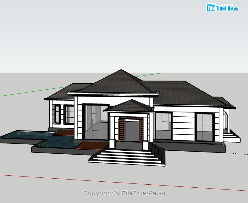 Biệt thự 1 tầng,Model su biệt thự 1 tầng,sketchup biệt thự 1 tầng