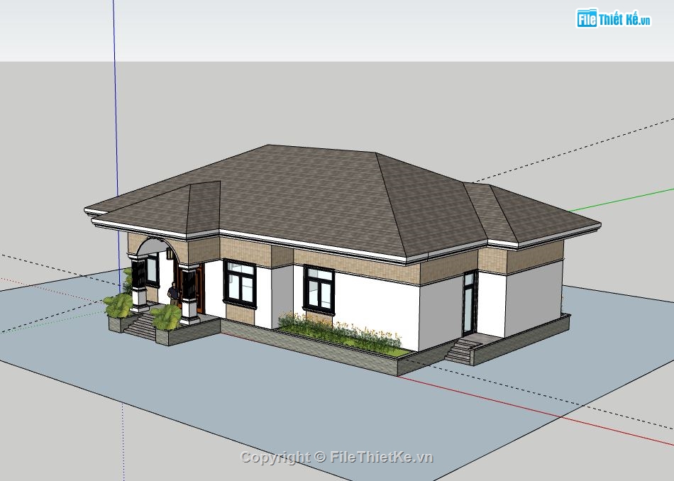 Biệt thự 1 tầng,model su biệt thự 1 tầng,sketchup biệt thự 1 tầng