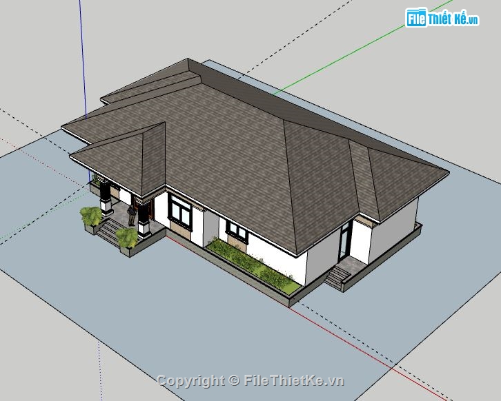 Biệt thự 1 tầng,model su biệt thự 1 tầng,sketchup biệt thự 1 tầng