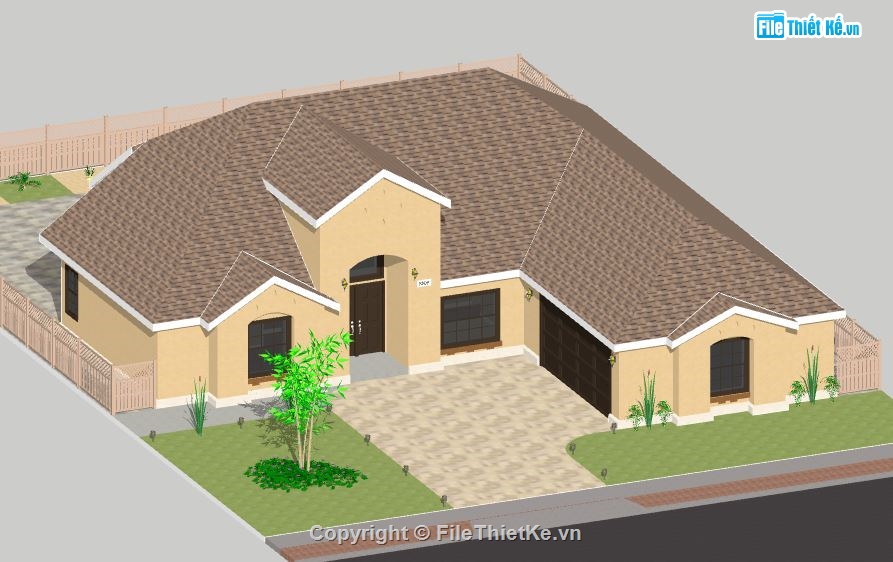 Biệt thự 1 tầng,model su biệt thự 1 tầng,file su biệt thự 1 tầng,biệt thự 1 tầng sketchup,sketchup biệt thự 1 tầng