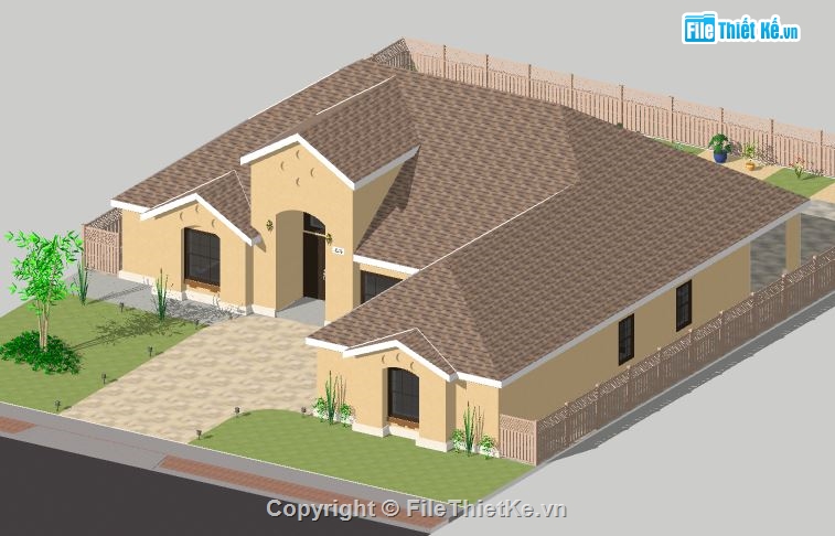 Biệt thự 1 tầng,model su biệt thự 1 tầng,file su biệt thự 1 tầng,biệt thự 1 tầng sketchup,sketchup biệt thự 1 tầng