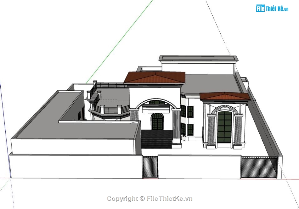 Biệt thự 1 tầng,model su biệt thự 1 tầng,sketchup biệt thự 1 tầng