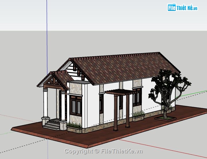 Biệt thự 1 tầng,biệt thự file su,sketchup biệt thự 1 tầng