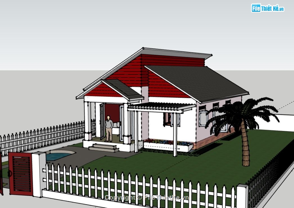 Biệt thự 1 tầng,Model su biệt thự 1 tầng,biệt thự 1 tầng sketchup