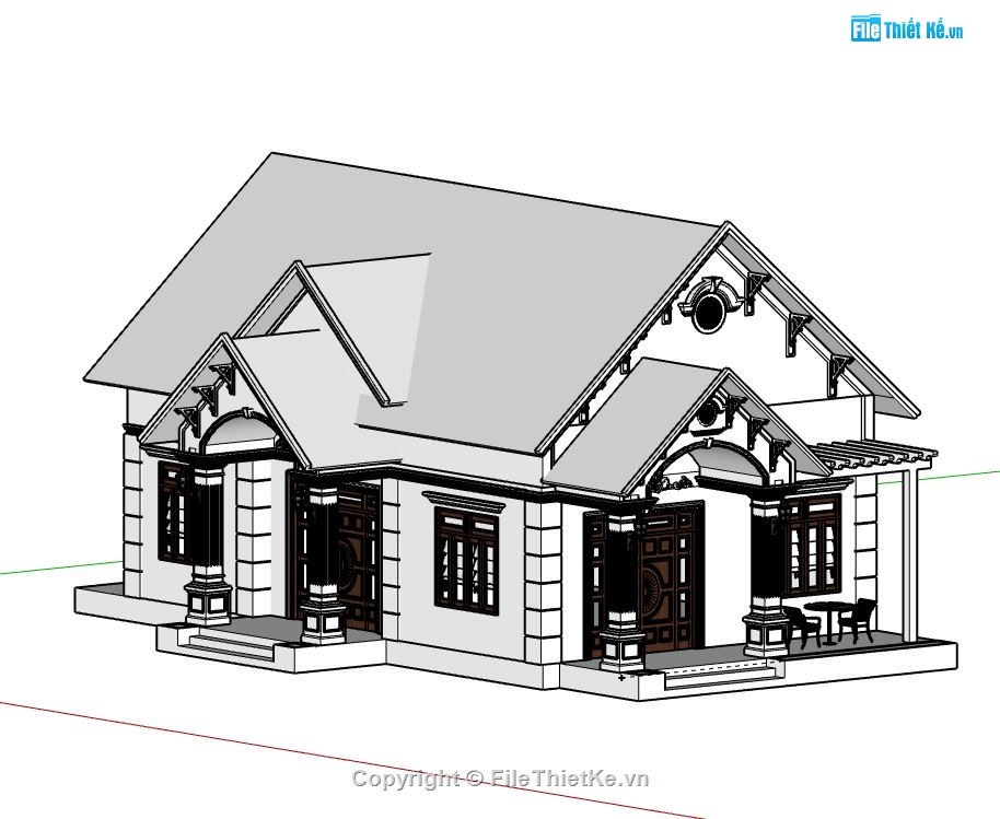 Biệt thự 1 tầng,file su biệt thự 1 tầng,sketchup biệt thự 1 tầng