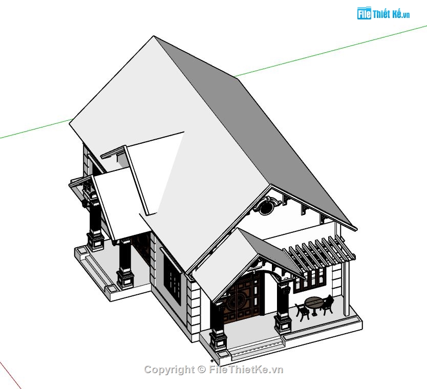 Biệt thự 1 tầng,file su biệt thự 1 tầng,sketchup biệt thự 1 tầng