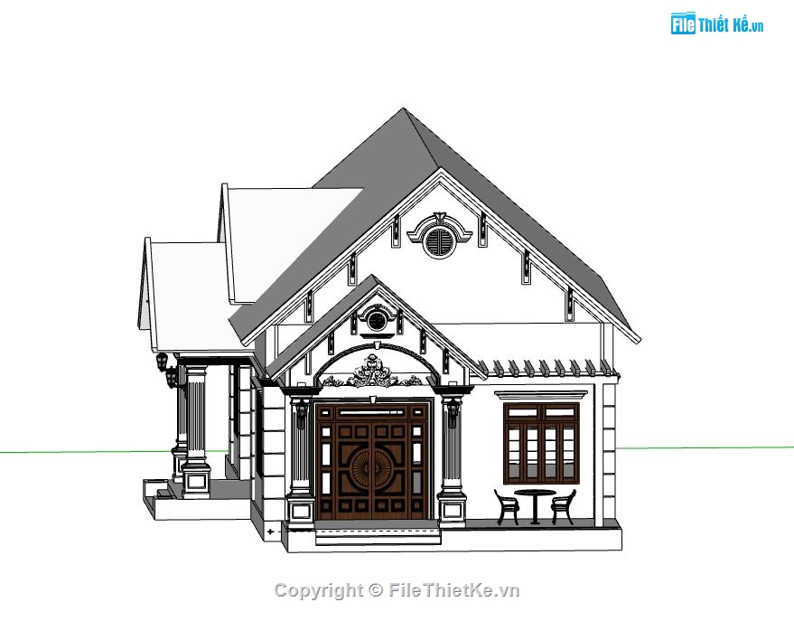 Biệt thự 1 tầng,file su biệt thự 1 tầng,sketchup biệt thự 1 tầng