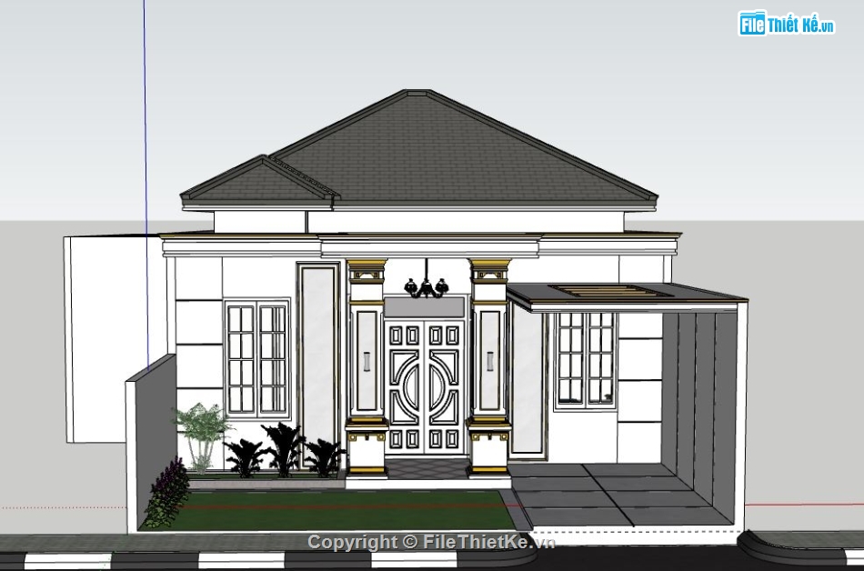 Biệt thự 1 tầng,model su biệt thự 1 tầng,biệt thự 1 tầng sketchup,file sketchup biệt thự 1 tầng,file su biệt thự 1 tầng