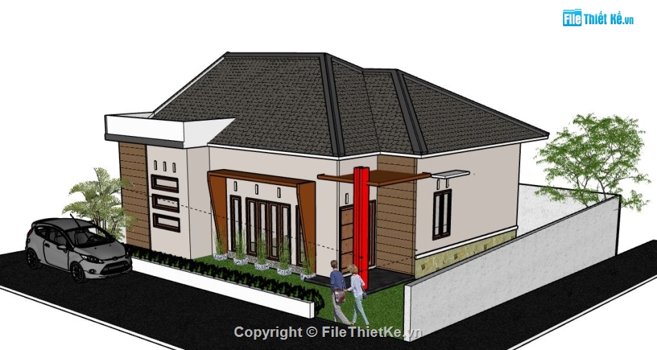 Biệt thự 1 tầng,model su biệt thự 1 tầng,biệt thự 1 tầng file su,mẫu sketchup biệt thự 1 tầng