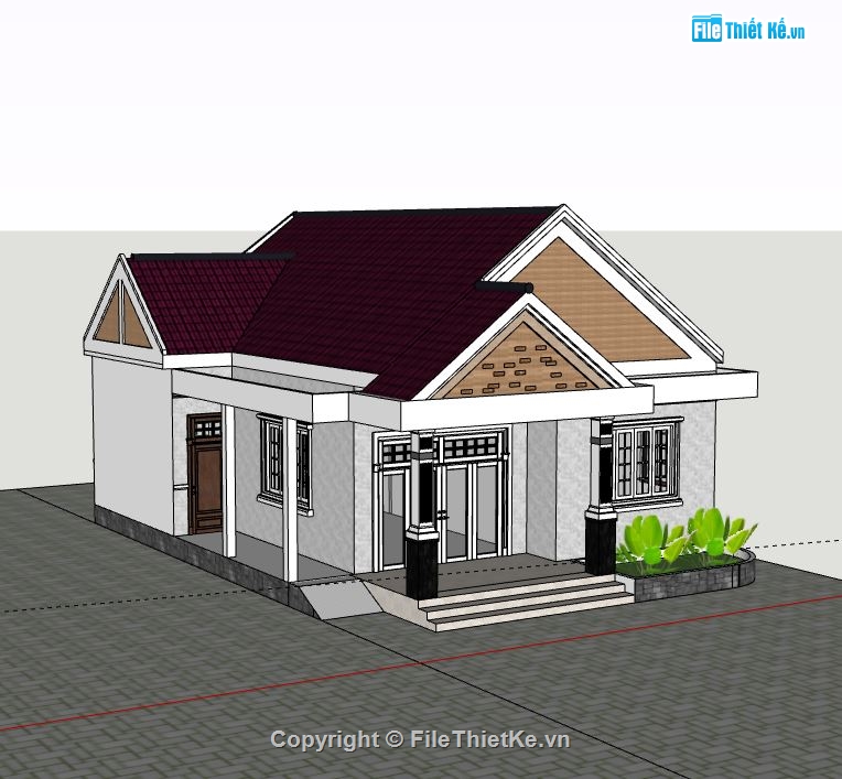 Biệt thự 1 tầng,file su biệt thự 1 tầng,sketchup biệt thự 1 tầng