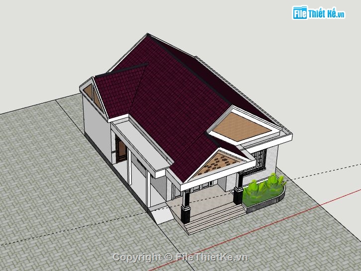 Biệt thự 1 tầng,file su biệt thự 1 tầng,sketchup biệt thự 1 tầng