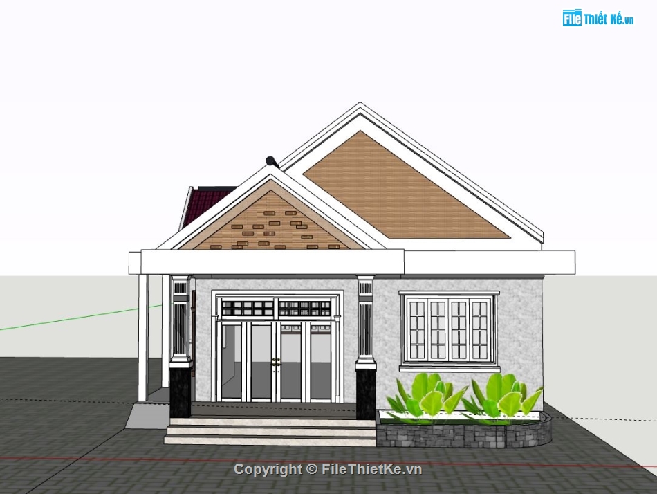 Biệt thự 1 tầng,file su biệt thự 1 tầng,sketchup biệt thự 1 tầng