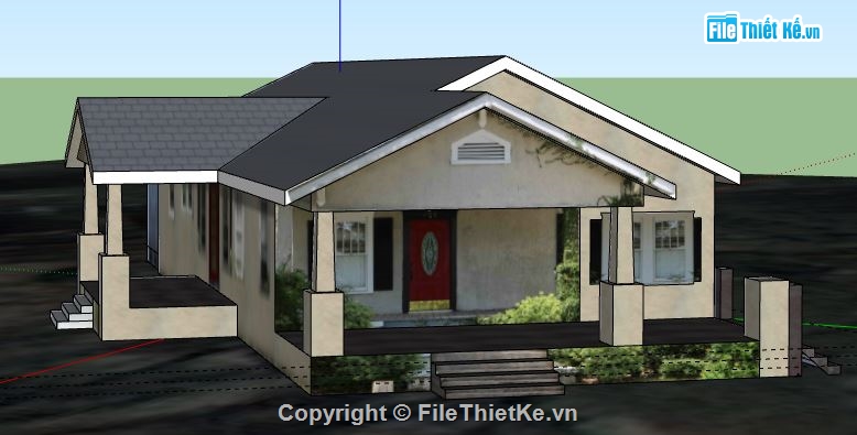 Biệt thự 1 tầng,file su biệt thự 1 tầng,biệt thự 1 tầng sketchup,sketchup biệt thự 1 tầng