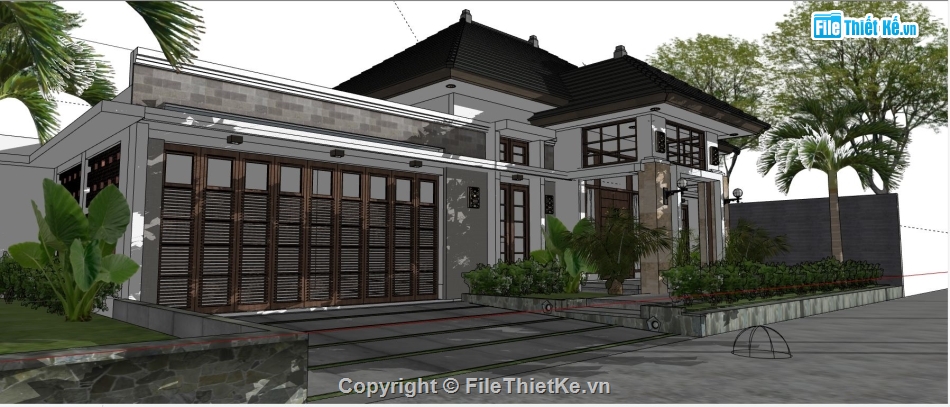 mẫu biệt thự 1 tầng,sketchup biệt thự 1 tầng,su biệt thự 1 tầng,biệt thự 1 tầng