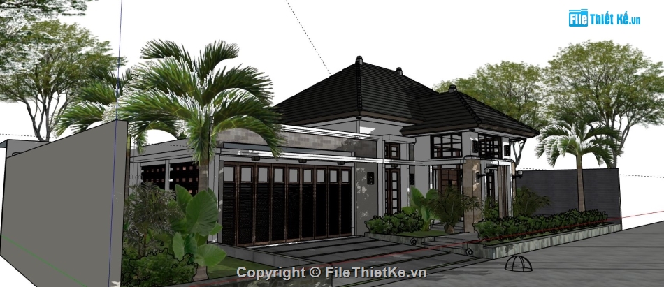 mẫu biệt thự 1 tầng,sketchup biệt thự 1 tầng,su biệt thự 1 tầng,biệt thự 1 tầng