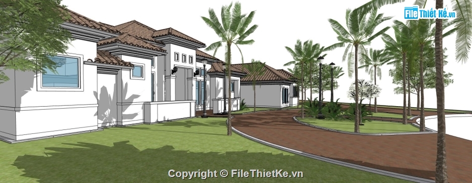 file su biệt thự,sketchup biệt thự 1 tầng,su biệt thự vườn 1 tầng