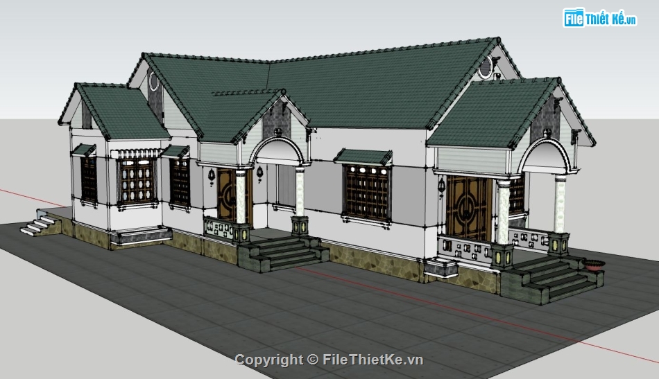 biệt thự 1 tầng,sketchup biệt thự 1 tầng,model su biệt thự 1 tầng