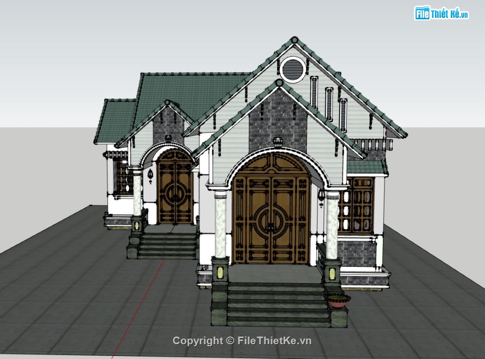 biệt thự 1 tầng,sketchup biệt thự 1 tầng,model su biệt thự 1 tầng