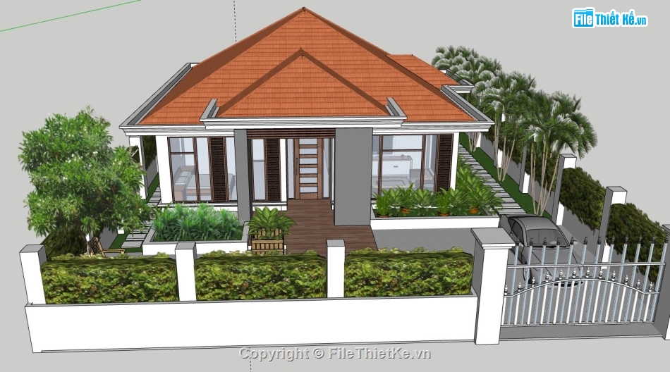 Biệt thự 1 tầng,file sketchup biệt thự 1 tầng,model su biệt thự 1 tầng