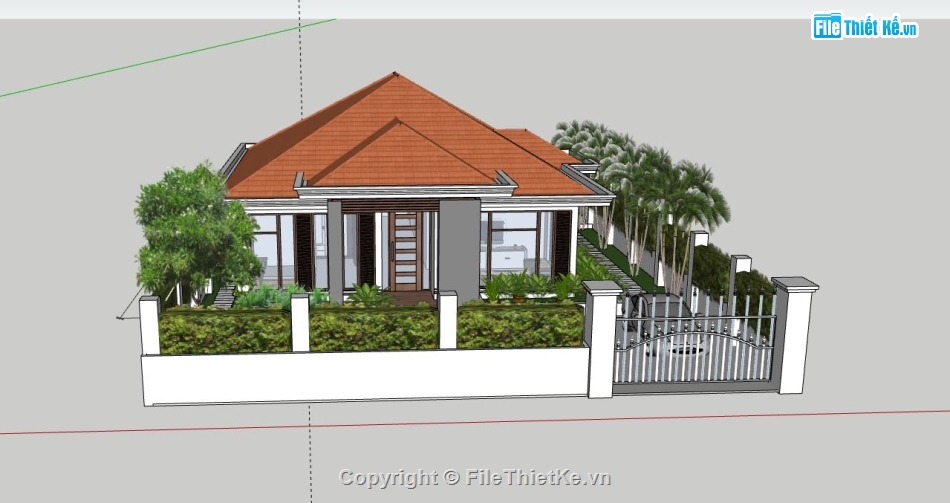 Biệt thự 1 tầng,file sketchup biệt thự 1 tầng,model su biệt thự 1 tầng