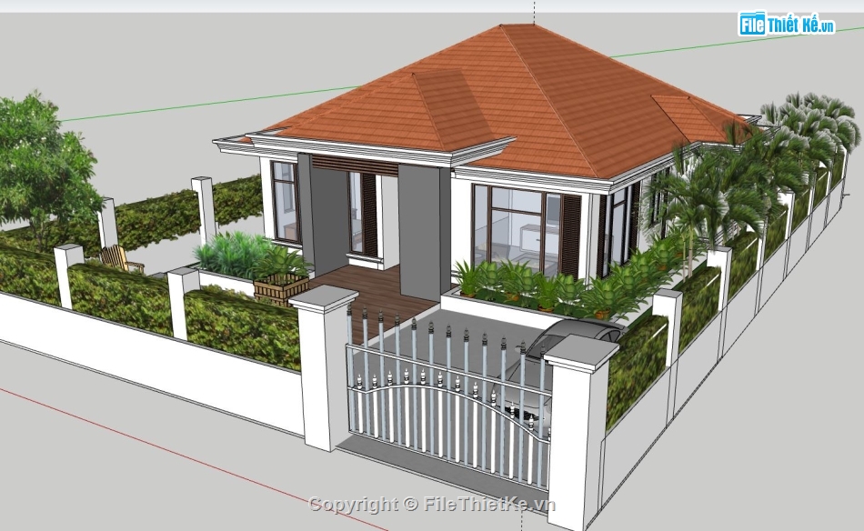 Biệt thự 1 tầng,file sketchup biệt thự 1 tầng,model su biệt thự 1 tầng