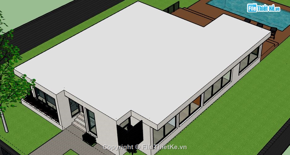 Biệt thự 1 tầng,model su biệt thự 1 tầng,sketchup biệt thự 1 tầng,biệt thự 1 tầng sketchup