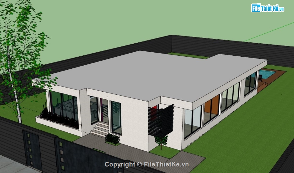 Biệt thự 1 tầng,model su biệt thự 1 tầng,sketchup biệt thự 1 tầng,biệt thự 1 tầng sketchup