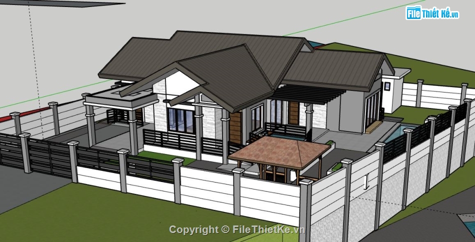 biệt thự 1 tầng,sketchup biệt thự 1 tầng,file su biệt thự 1 tầng,biệt thự 1 tầng file su,model su biệt thự 1 tầng