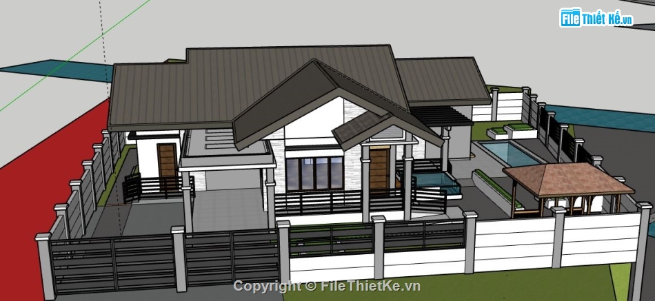 biệt thự 1 tầng,sketchup biệt thự 1 tầng,file su biệt thự 1 tầng,biệt thự 1 tầng file su,model su biệt thự 1 tầng