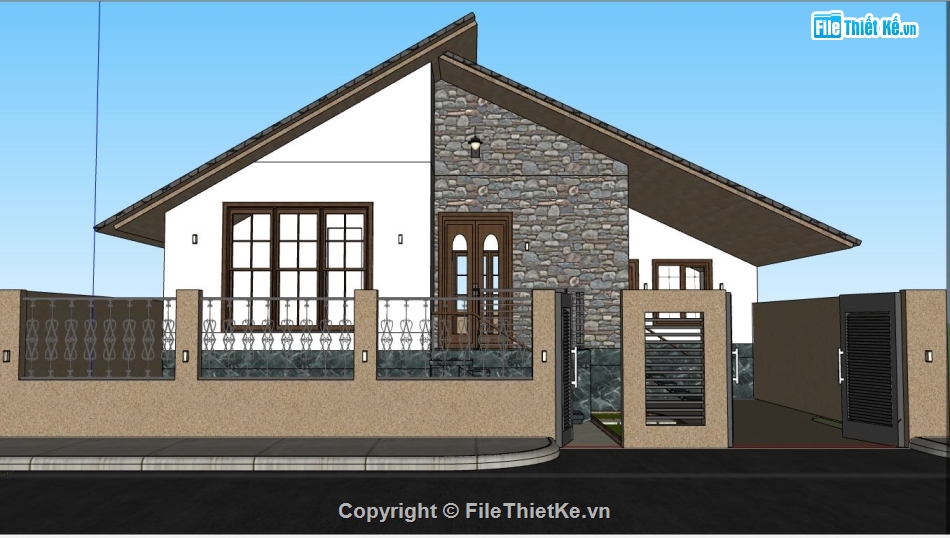 mái thái 1 tầng,thiết kế biệt thự 1 tầng,biệt thự 1 tầng file su,su biệt thự 1 tầng
