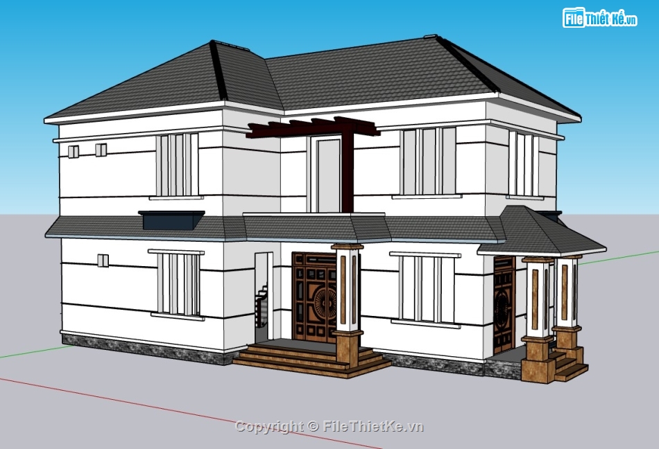 biệt thự 2 tầng,file su biệt thự,model su biệt thự 2 tầng