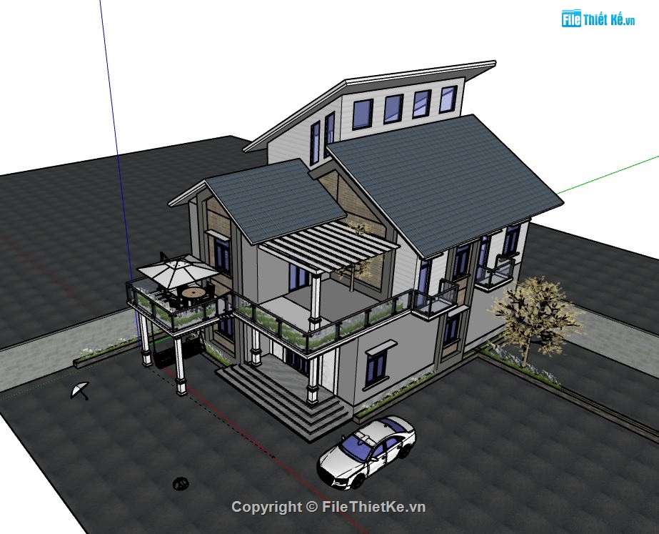 Biệt thự 2 tầng,model su biệt thự 2 tầng,mẫu biệt thự 2 tầng sketchup