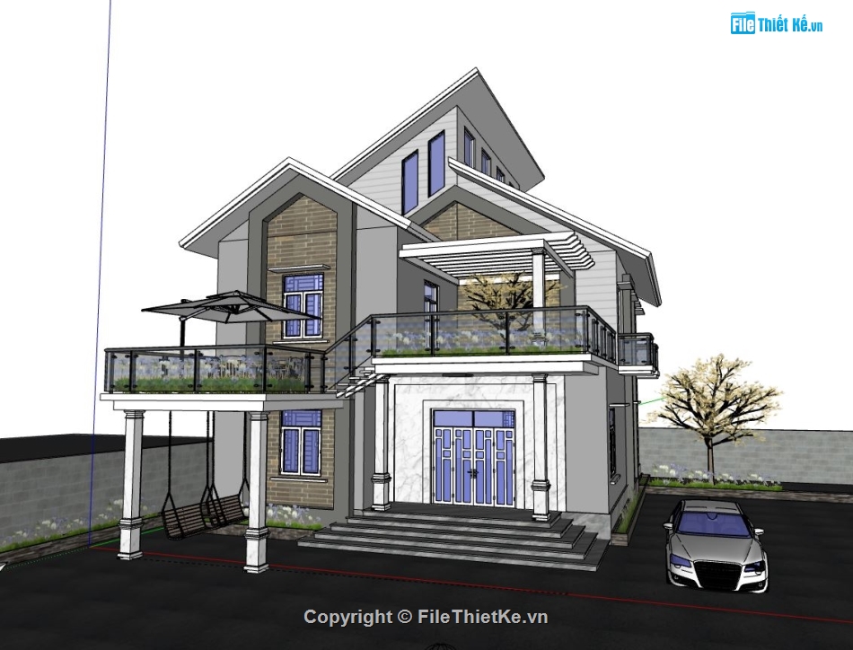 Biệt thự 2 tầng,model su biệt thự 2 tầng,mẫu biệt thự 2 tầng sketchup