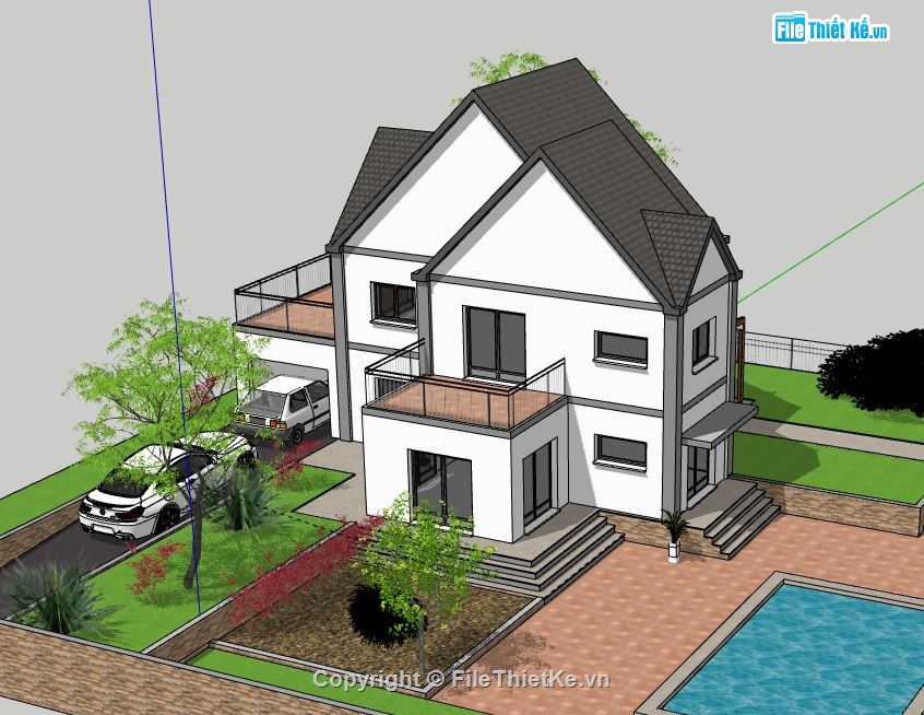 Biệt thự 2 tầng,model su biệt thự 2 tầng,file su biệt thự 2 tầng,biệt thự 2 tầng sketchup,sketchup biệt thự 2 tầng