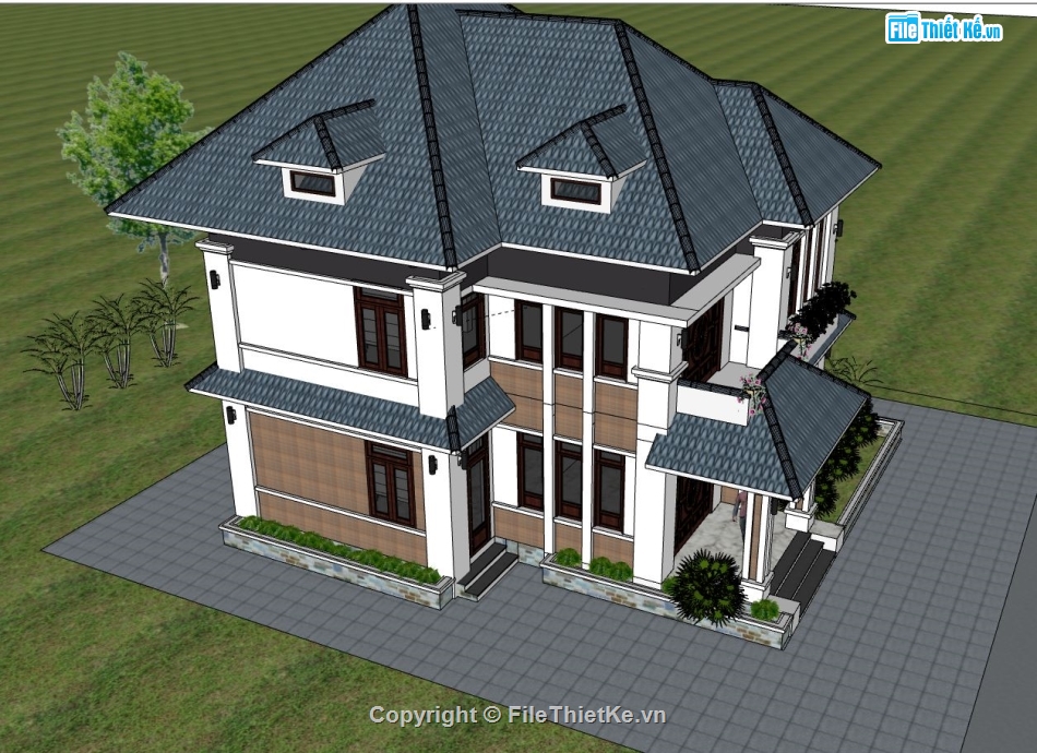 Biệt thự  2 tầng,mode su biệt thự 2 tầng,file sketchup biệt thự 2 tầng