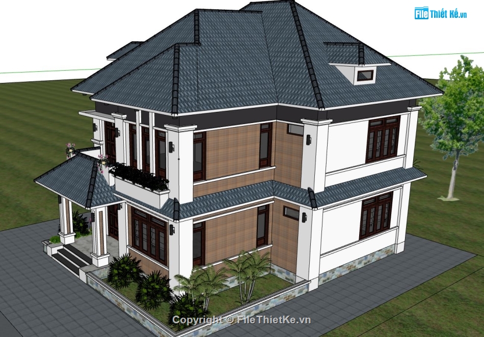 Biệt thự  2 tầng,mode su biệt thự 2 tầng,file sketchup biệt thự 2 tầng