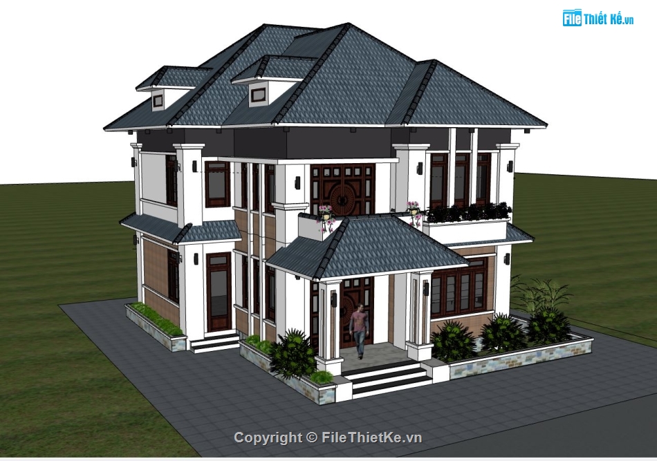 Biệt thự  2 tầng,mode su biệt thự 2 tầng,file sketchup biệt thự 2 tầng