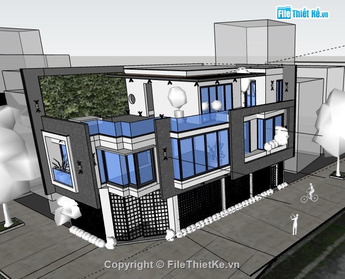 Biệt thự 2 tầng,model su biệt thự 2 tầng,file sketchup biệt thự 2 tầng