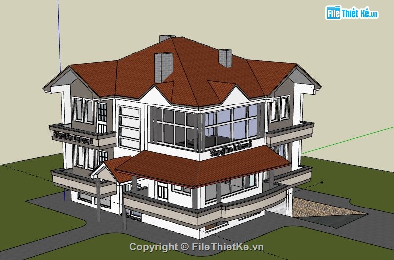 biệt thự 2 tầng,file su biệt thự 2 tầng,biệt thự 2 tầng model su,file sketchup biệt thự 2 tầng