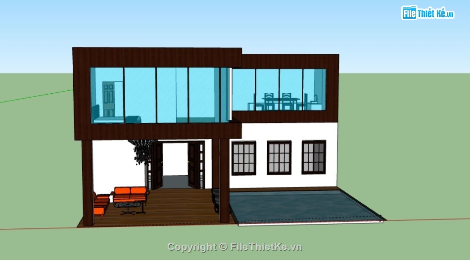 Biệt thự 2 tầng,Model su biệt thự 2 tầng,Biệt thự 2 tầng file su,sketchup biệt thự 2 tầng