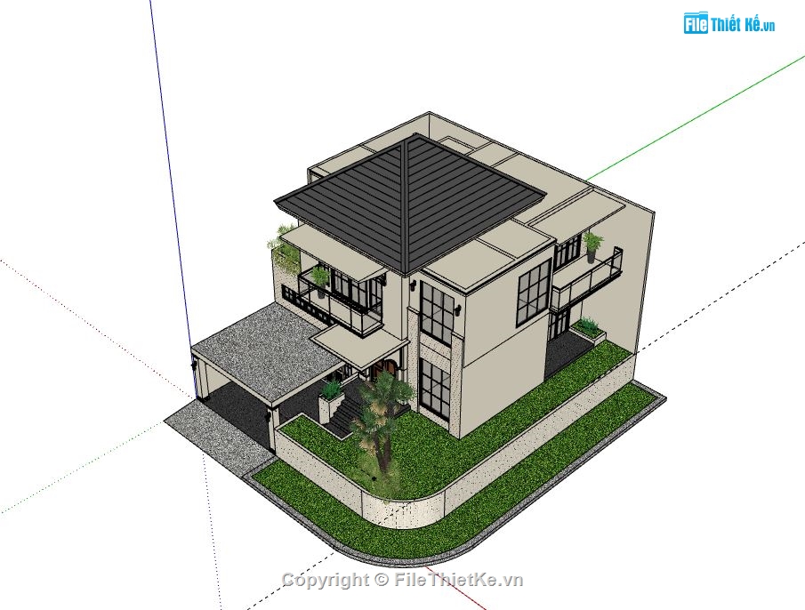 Biệt thự 2 tầng,model su biệt thự 2 tầng,file sketchup biệt thự 2 tầng